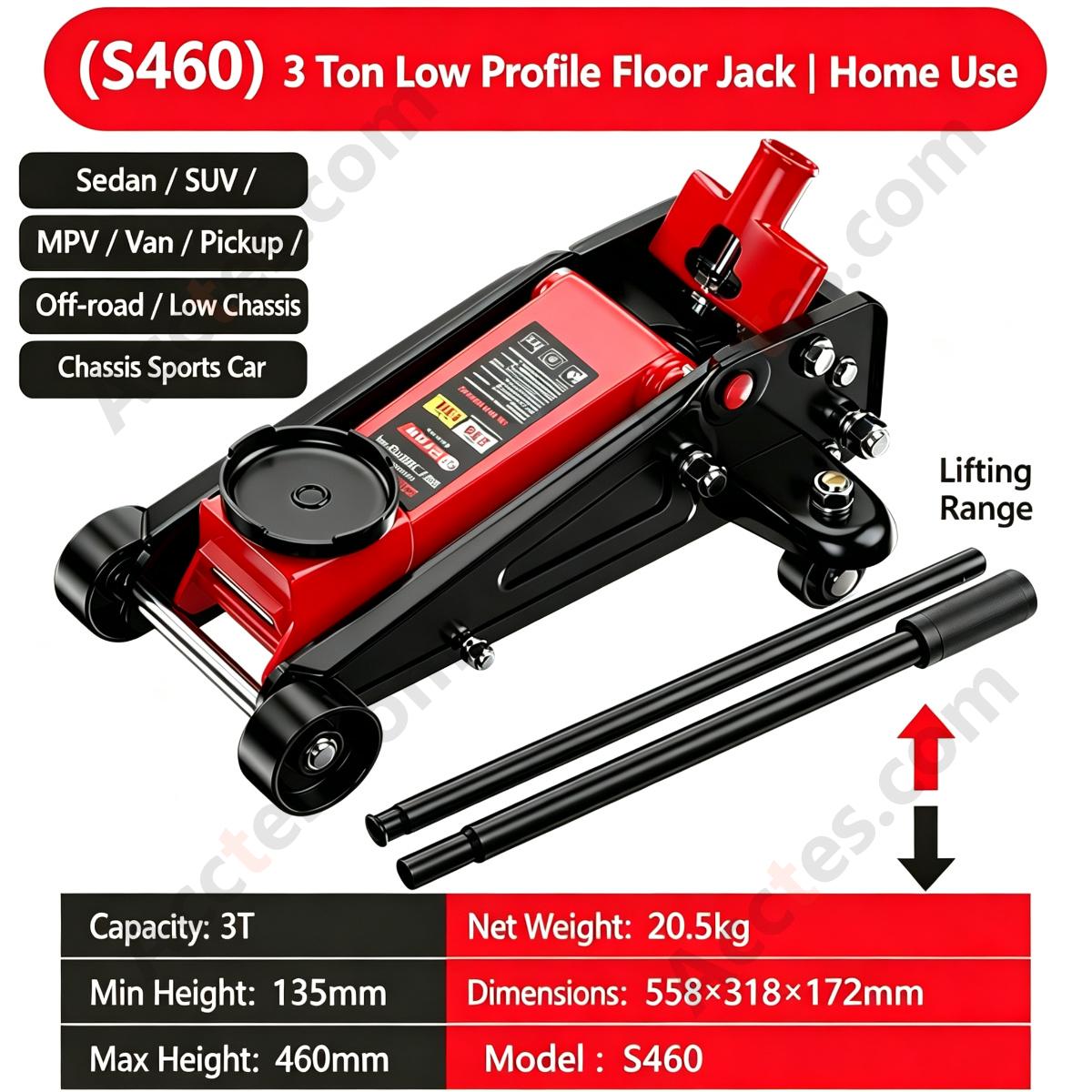 Hydraulic Floor Jack 3 Ton 460mm Low Profile Heavy Duty for Car Repair