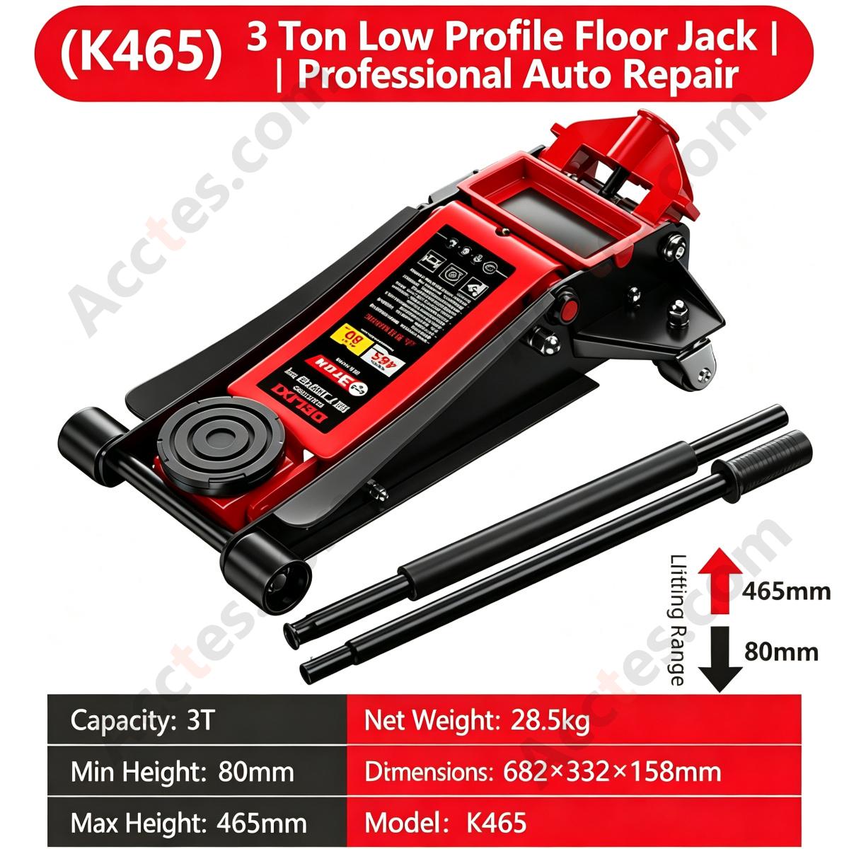 Hydraulic Floor Jack 3 Ton 465mm Low Profile Heavy Duty for Car Repair