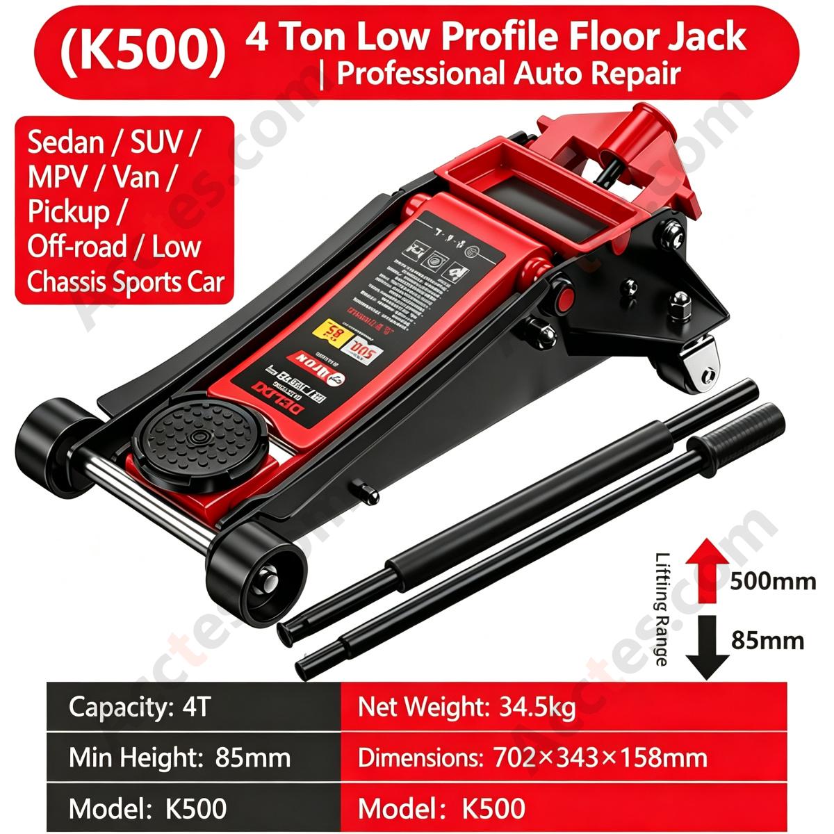 Hydraulic Floor Jack 4 Ton 500mm Low Profile Heavy Duty for Car Repair