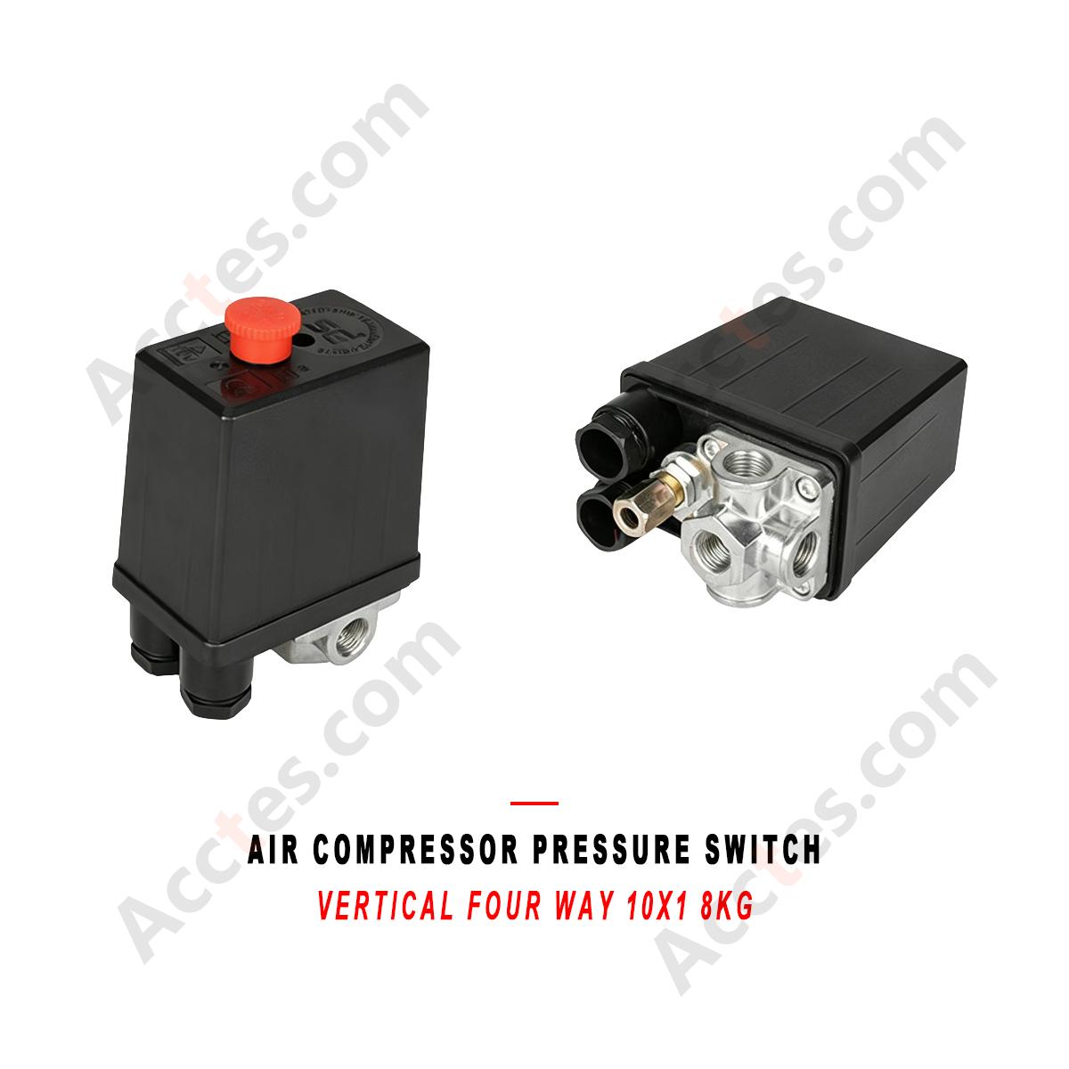 Universal Air Compressor Pressure Switch Vertical Four Way 10x1 Thread 8KG Pressure Control