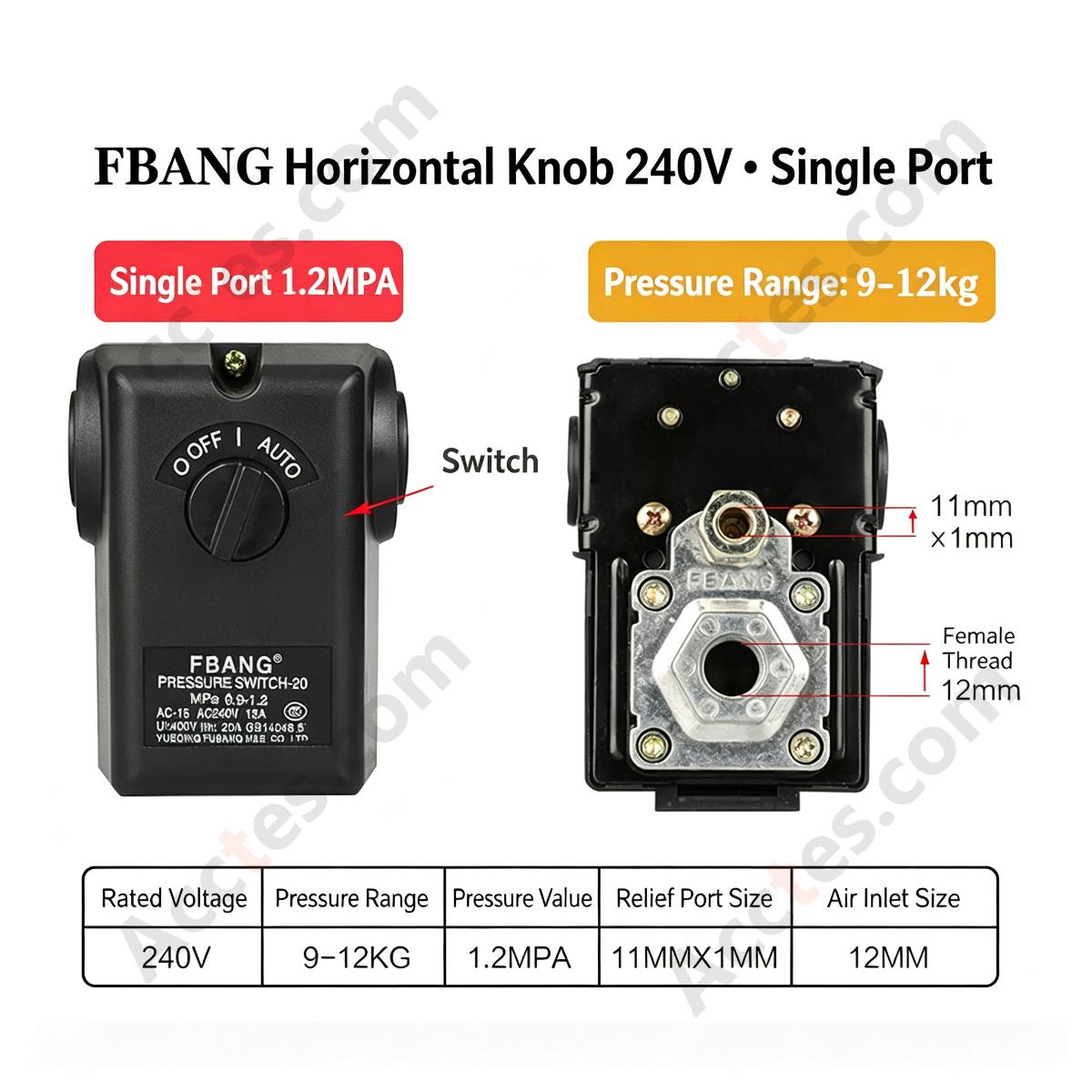 Universal Air Compressor Pressure Switch Horizontal Knob 12.5KG Pressure Control