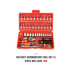 Auto Repair Ratchet Screwdriver Socket Wrench Tool Set 46 Piece Red Case