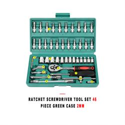 Auto Repair Ratchet Screwdriver Socket Wrench Tool Set 46 Piece Green Case
