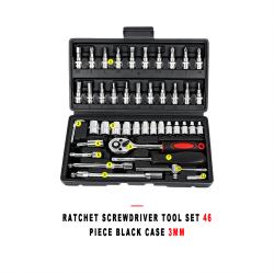Auto Repair Ratchet Screwdriver Socket Wrench Tool Set 46 Piece Black Case