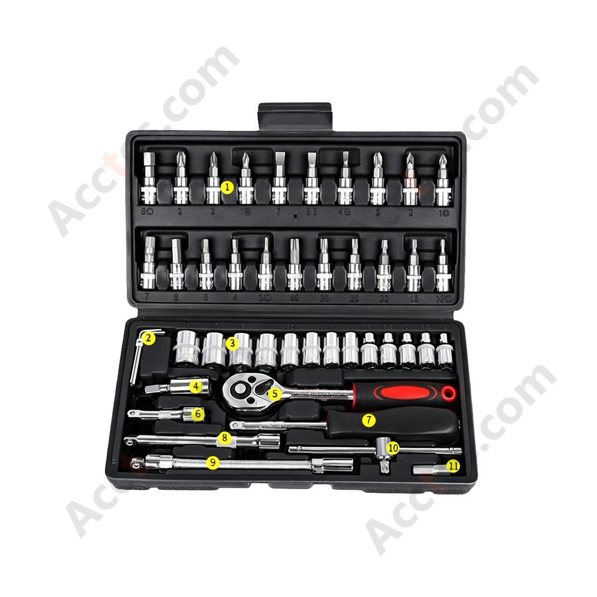 Auto Repair Ratchet Screwdriver Socket Wrench Tool Set 46 Piece Black Case