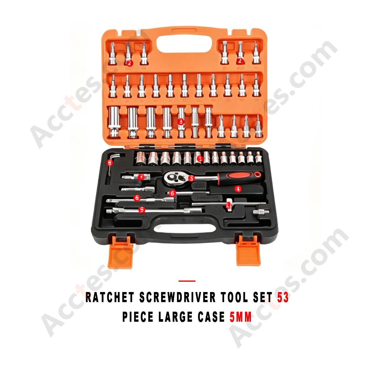 Auto Repair Ratchet Screwdriver Socket Wrench Tool Set 53 Piece Large Case
