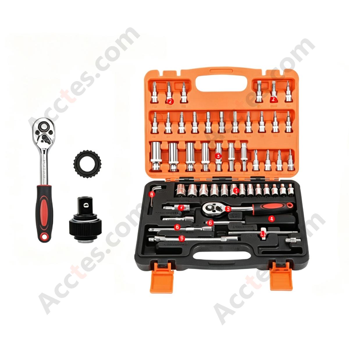 Auto Repair Ratchet Screwdriver Socket Wrench Tool Set 53 Piece Large Case