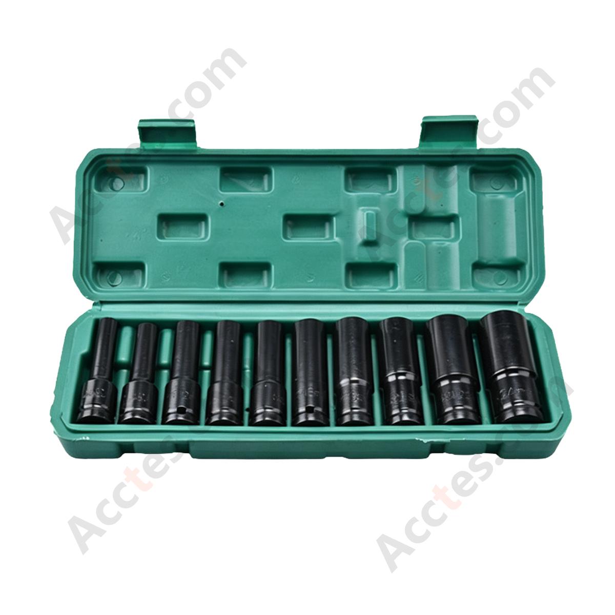 Auto Repair Pneumatic Impact Socket Wrench Set 10 Piece Green Case