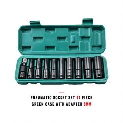 Auto Repair Pneumatic Impact Socket Wrench Set 11 Piece Green Case with Adapter