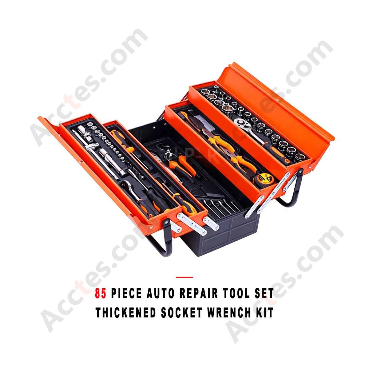 85 Piece Auto Repair Tool Set Thickened Socket Wrench Kit with Three Layer Toolbox