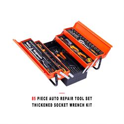 85 Piece Auto Repair Tool Set Thickened Socket Wrench Kit with Three Layer Toolbox