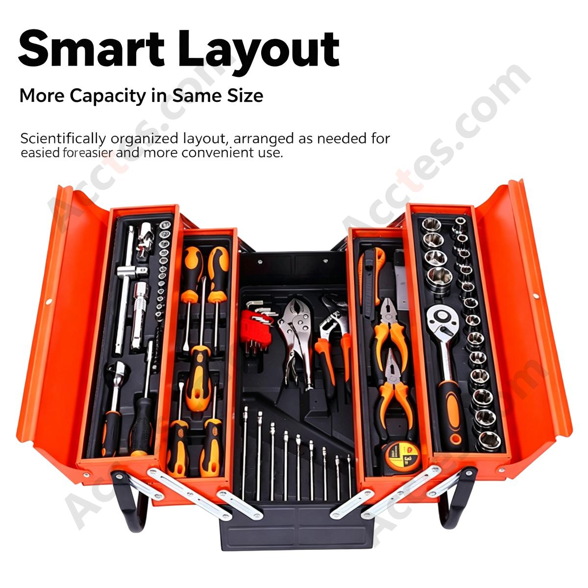 85 Piece Auto Repair Tool Set Thickened Socket Wrench Kit with Three Layer Toolbox