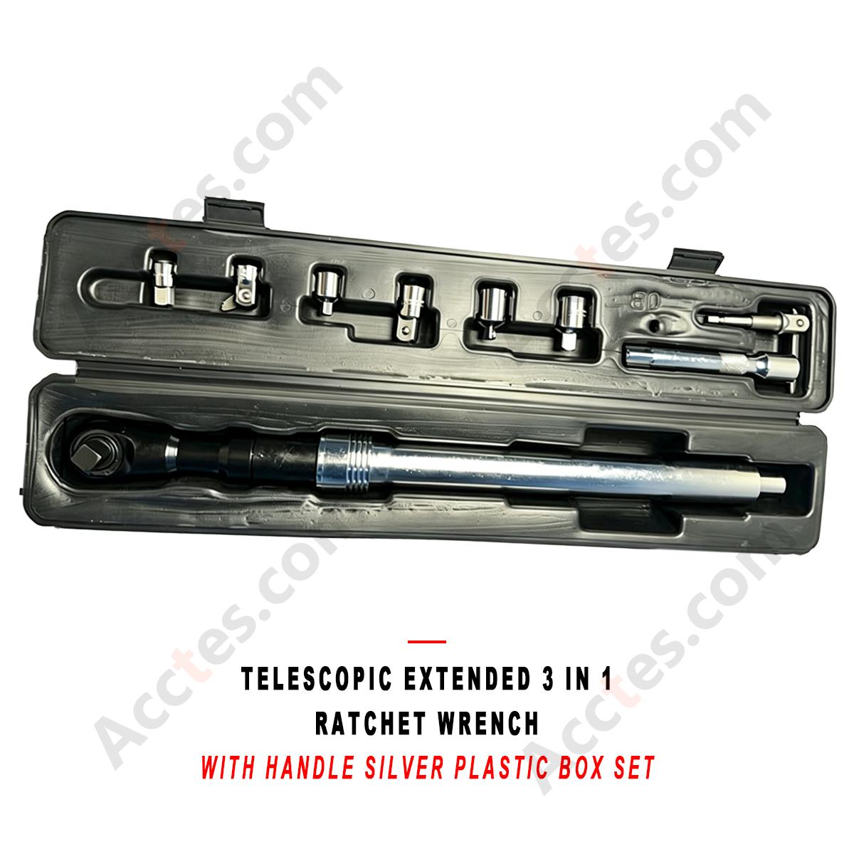 Telescopic Extended 3 in 1 Ratchet Wrench with Handle Dual Direction Auto Repair Tool Set