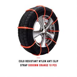 Cold Resistant Nylon Car Anti Slip Tire Strap 9x900mm Orange 10 Pieces Plain Package