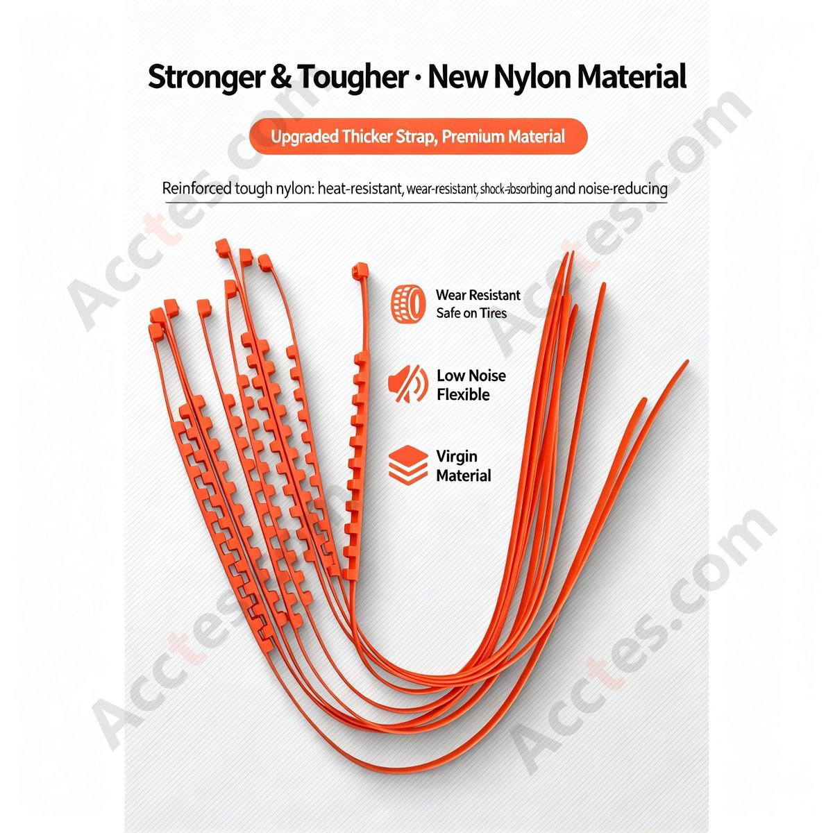 Cold Resistant Nylon Car Anti Slip Tire Strap 9x900mm Orange 10 Pieces Plain Package
