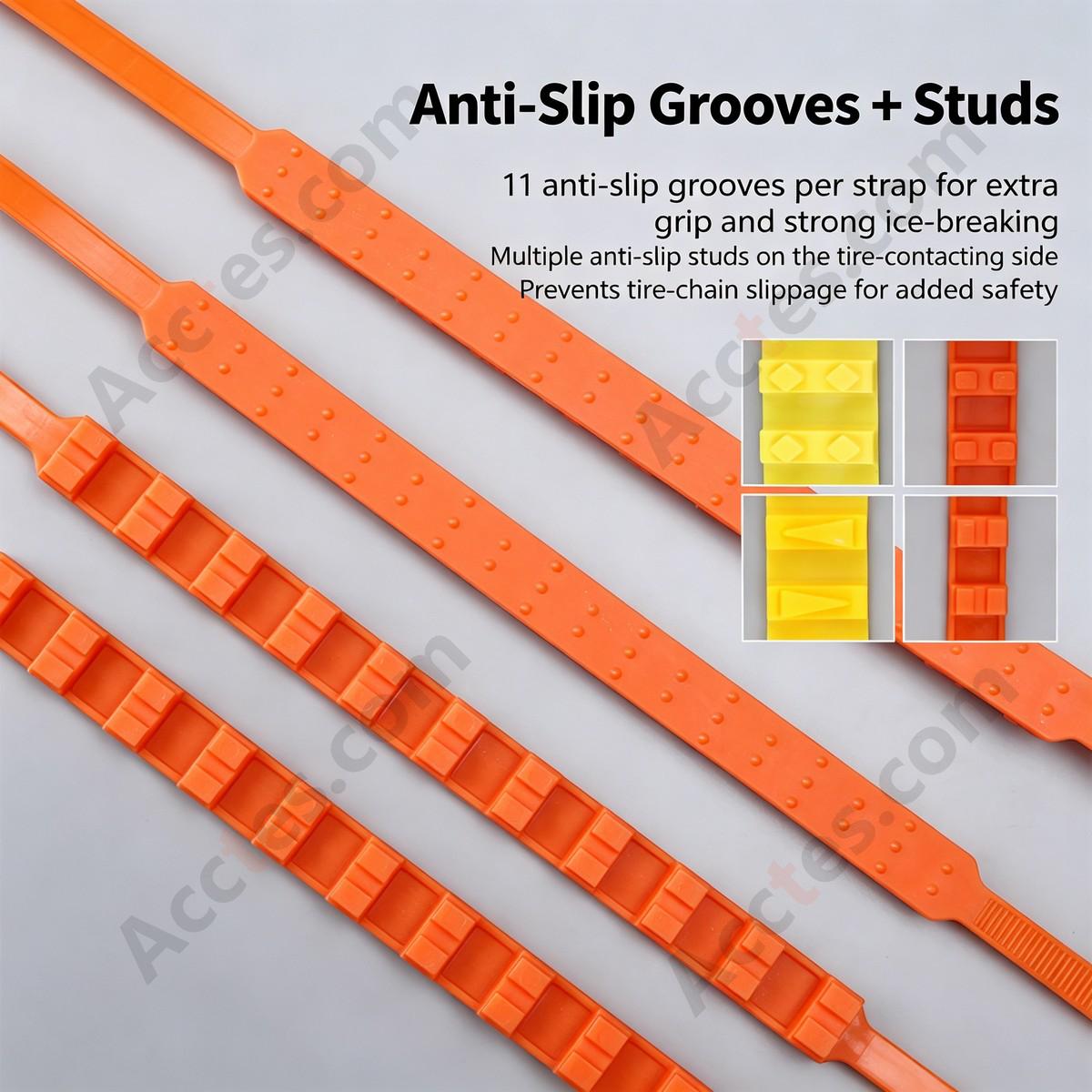Cold Resistant Nylon Car Anti Slip Tire Strap 9x900mm Orange 10 Pieces Plain Package
