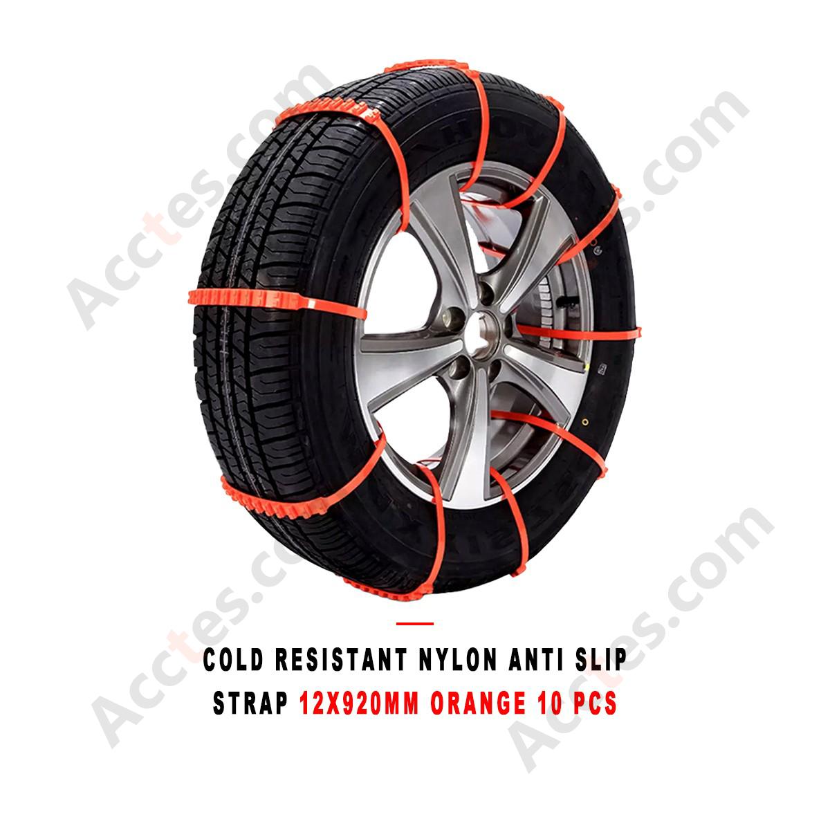 Cold Resistant Nylon Car Anti Slip Tire Strap 12x920mm Orange 10 Pieces Plain Package