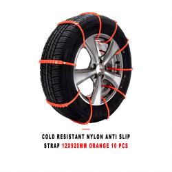 Cold Resistant Nylon Car Anti Slip Tire Strap 12x920mm Orange 10 Pieces Plain Package
