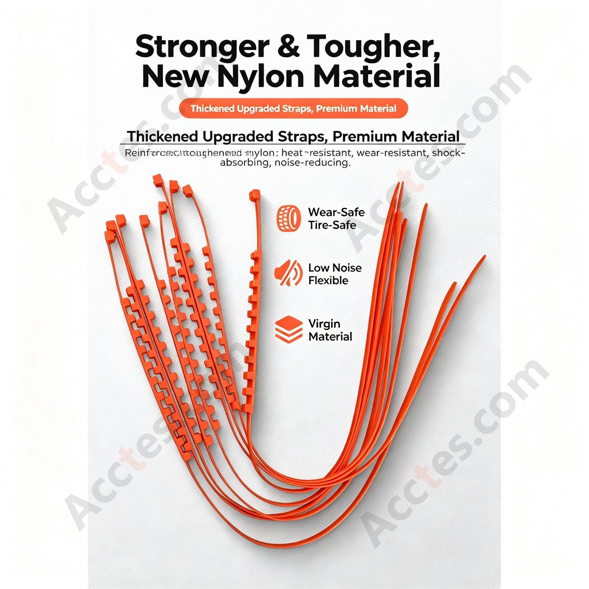 Cold Resistant Nylon Car Anti Slip Tire Strap 12x920mm Orange 10 Pieces Plain Package