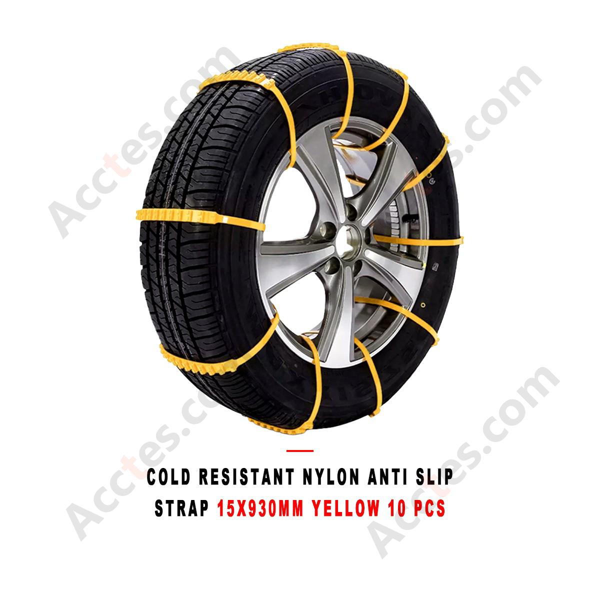 Cold Resistant Nylon Car Anti Slip Tire Strap 15x930mm Yellow 10 Pieces Plain Package