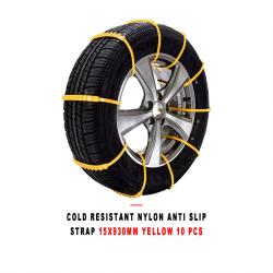 Cold Resistant Nylon Car Anti Slip Tire Strap 15x930mm Yellow 10 Pieces Plain Package