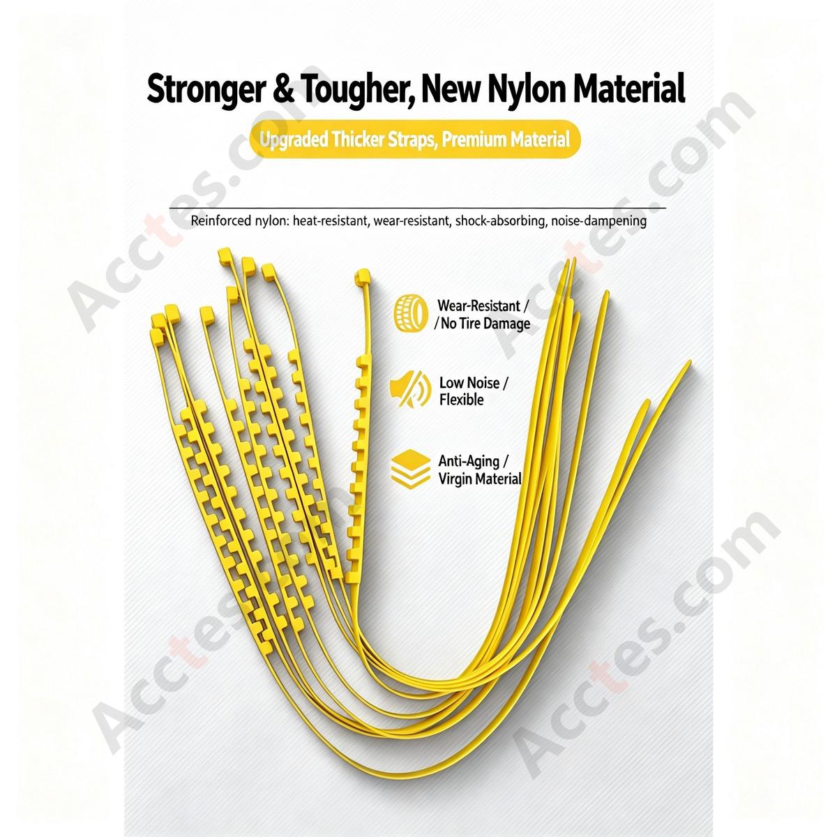 Cold Resistant Nylon Car Anti Slip Tire Strap 15x930mm Yellow 10 Pieces Plain Package