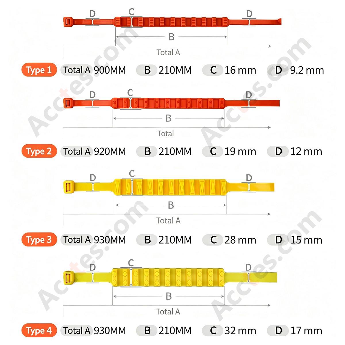 Cold Resistant Nylon Car Anti Slip Tire Strap 15x930mm Yellow 10 Pieces Plain Package