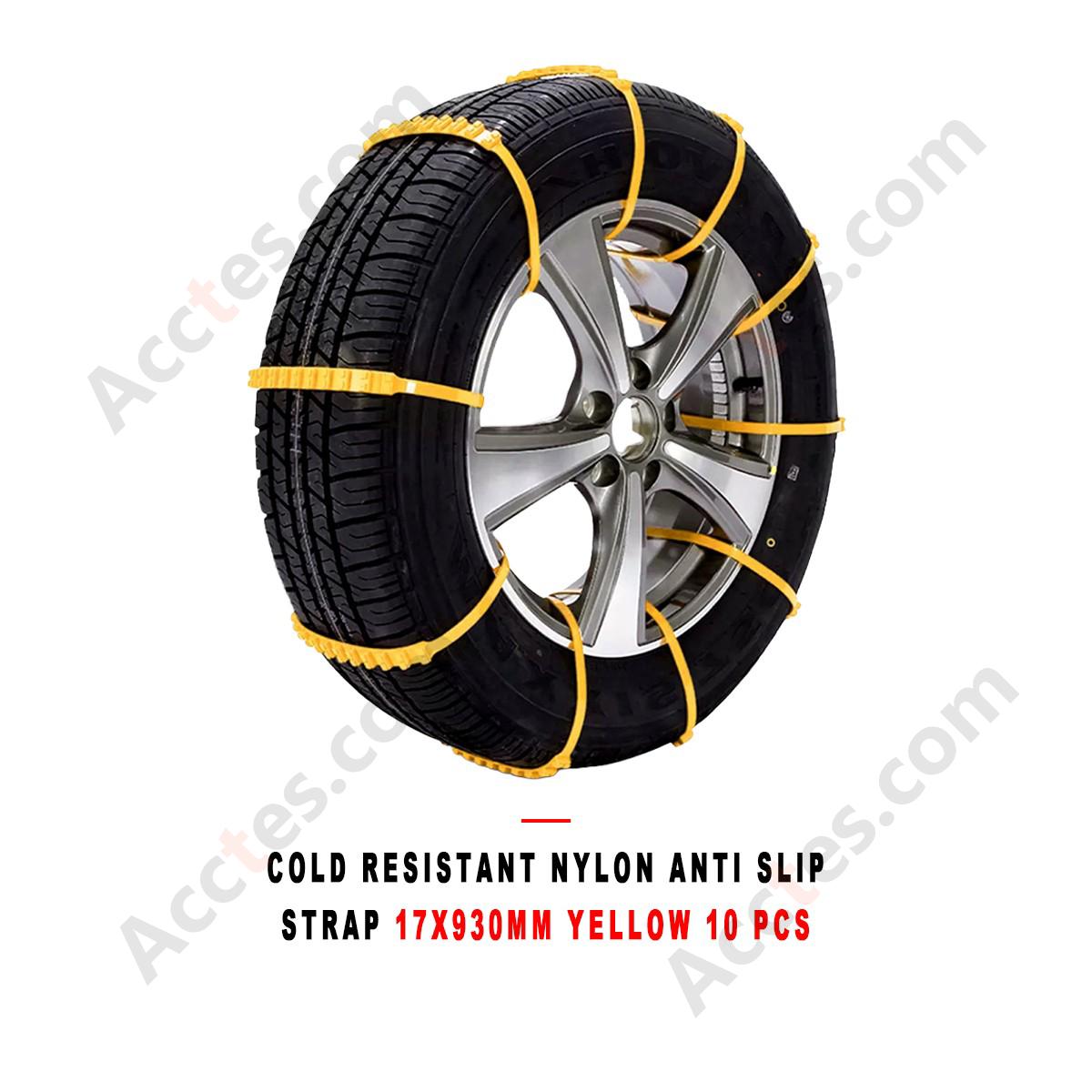 Cold Resistant Nylon Car Anti Slip Tire Strap 17x930mm Yellow 10 Pieces Plain Package