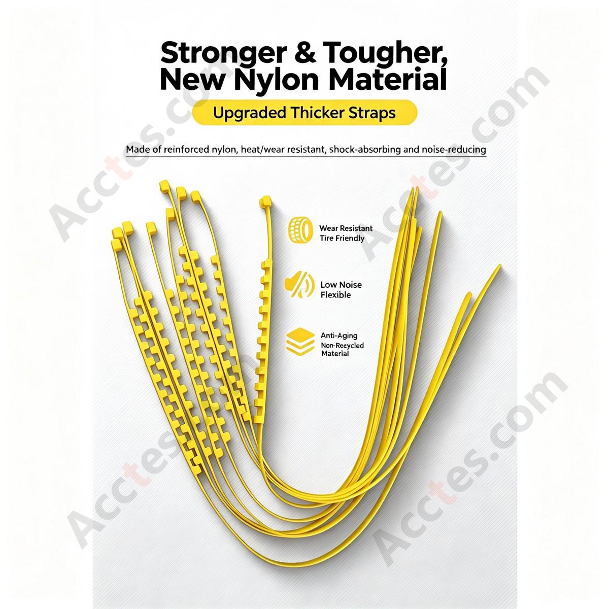 Cold Resistant Nylon Car Anti Slip Tire Strap 17x930mm Yellow 10 Pieces Plain Package