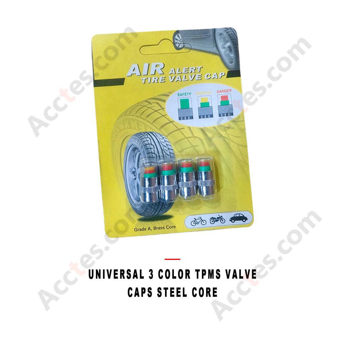 Universal 3 Color TPMS Indicator Valve Stem Caps Steel Core 4 Pcs Set