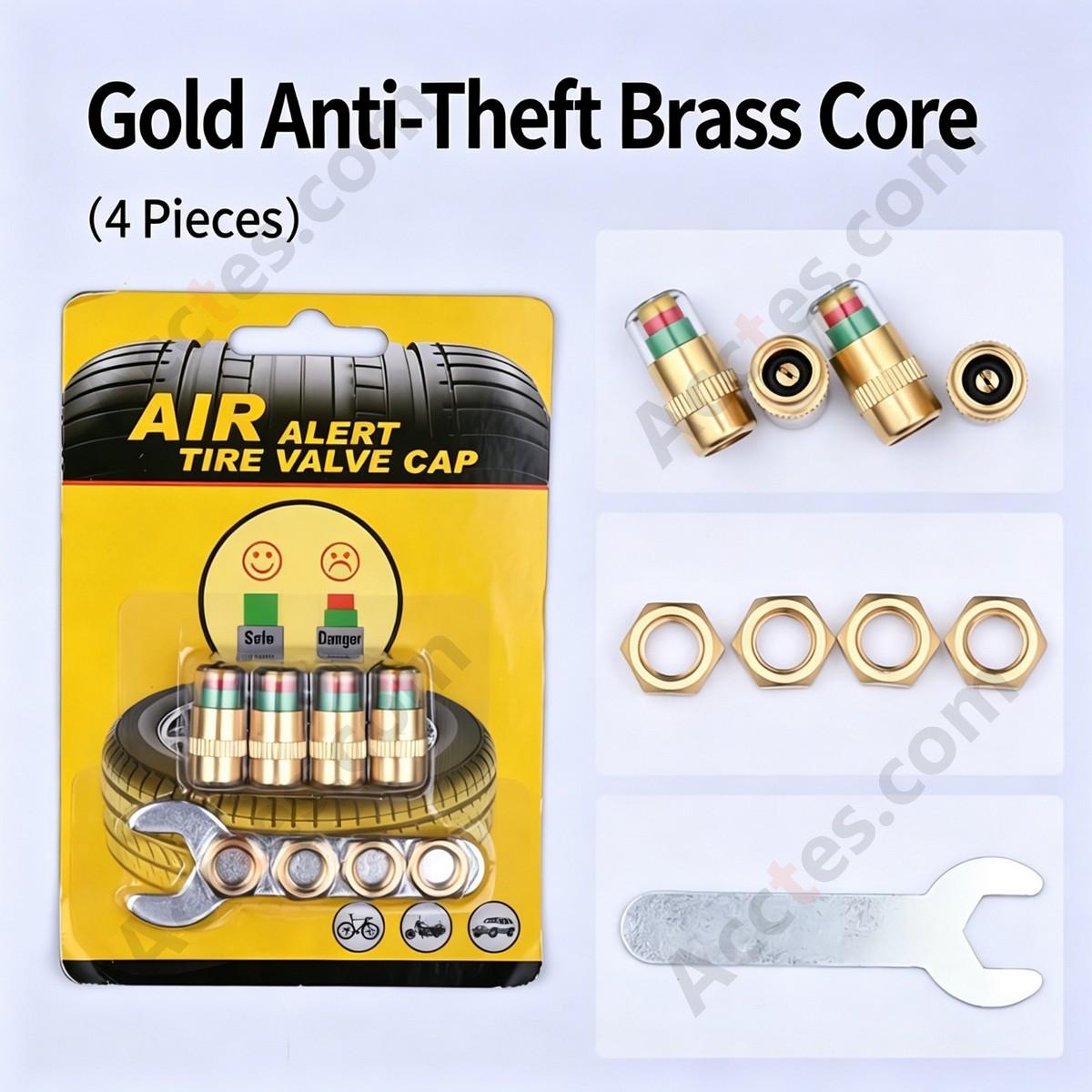 Universal 3 Color TPMS Indicator Valve Stem Caps Full Steel Anti Theft 4 Pcs Set