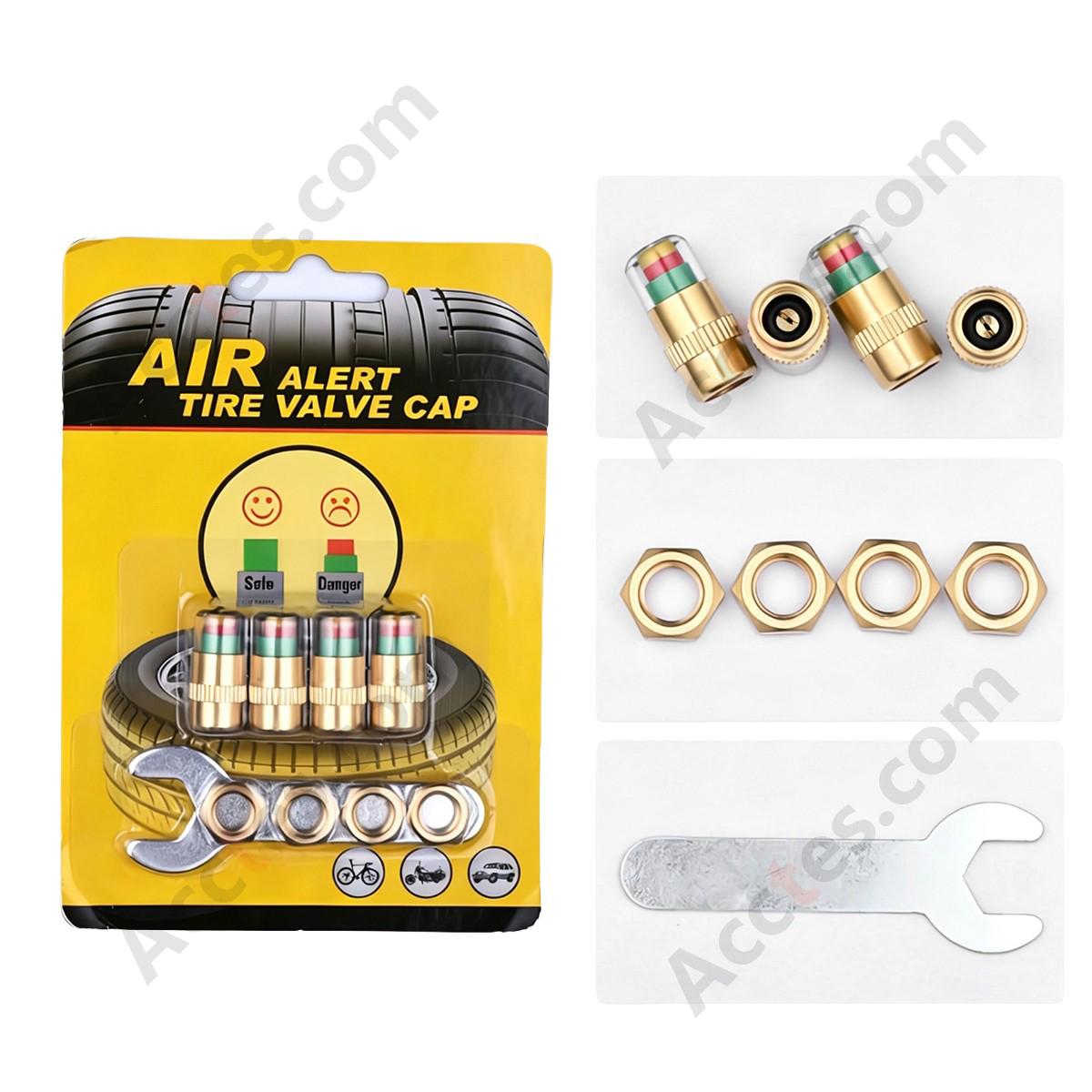 Universal 3 Color TPMS Indicator Valve Stem Caps Full Steel Anti Theft 4 Pcs Set