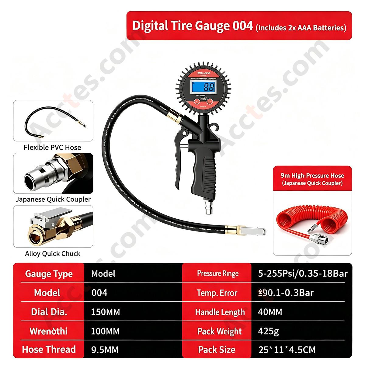 Digital Display Car Tire Pressure Gauge Standard Model With 9 Meter Air Hose