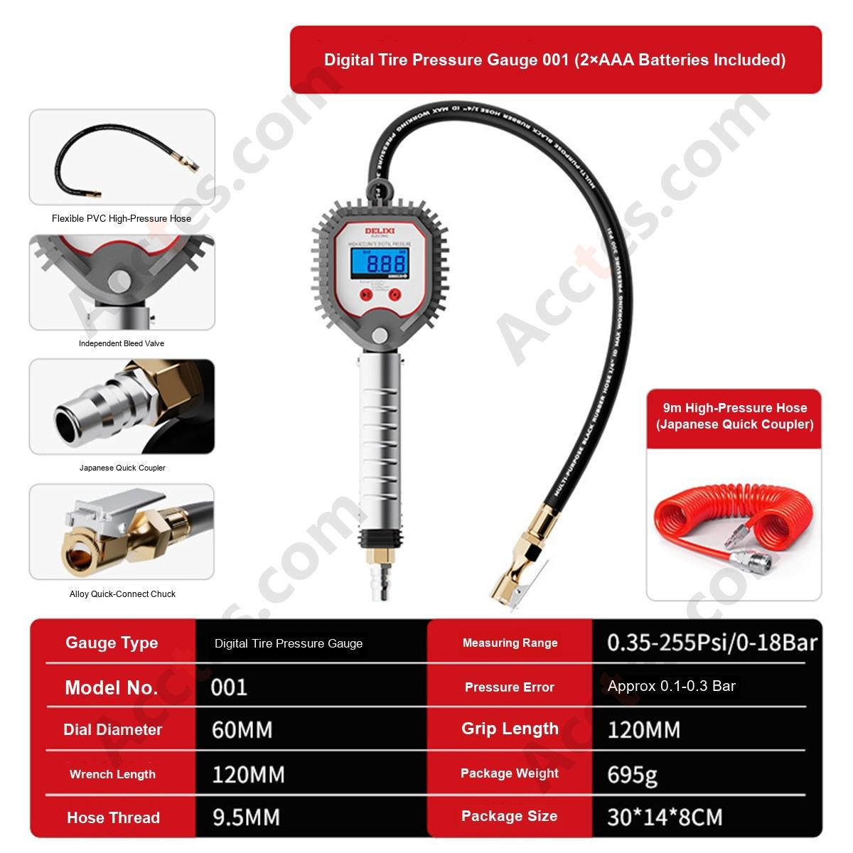 Digital Display Car Tire Pressure Gauge Enhanced Model With 9 Meter Air Hose