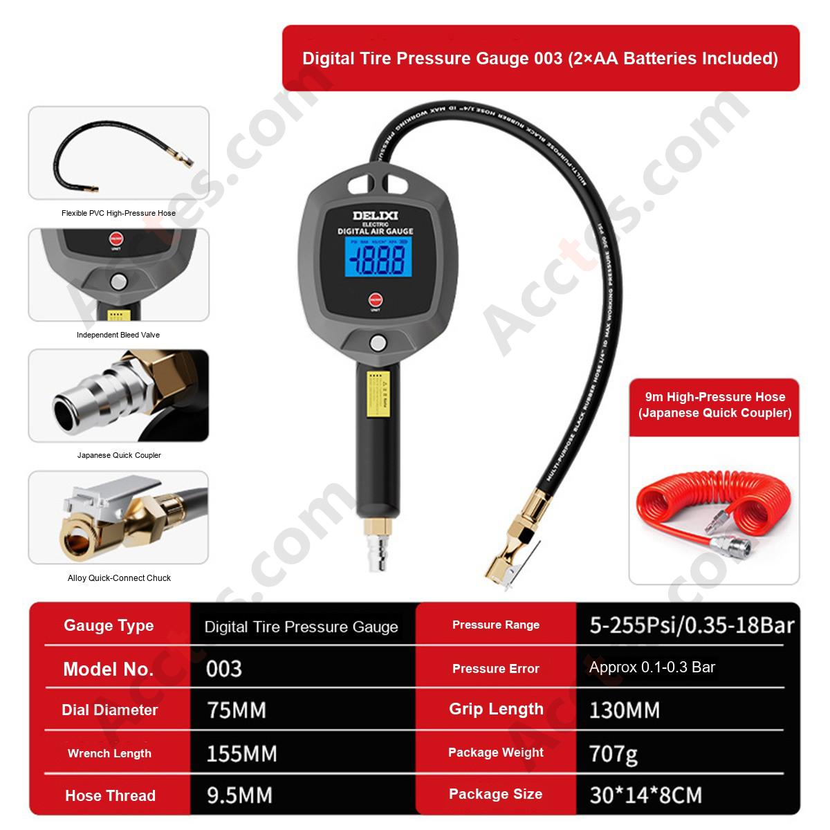 Digital Display Car Tire Pressure Gauge Upgraded Model With 9 Meter Air Hose