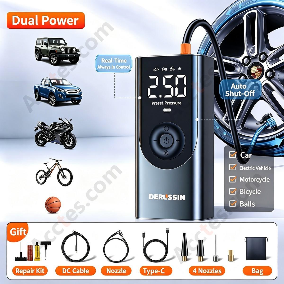 Portable Car Tire Air Pump Wired Wireless Power Bank With Tire Repair Kit