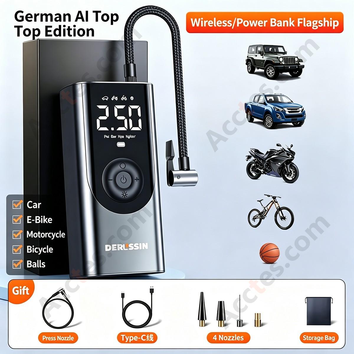 Portable Car Air Pump Wireless Power Bank Tire Inflator Electric Air Compressor