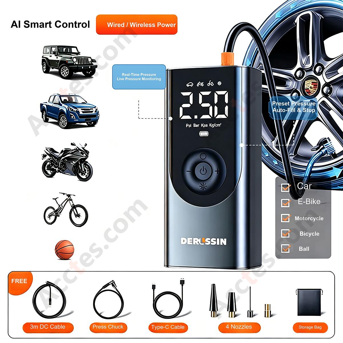 Portable Car Air Pump Wired Wireless Power Bank Tire Inflator Electric Air Compressor