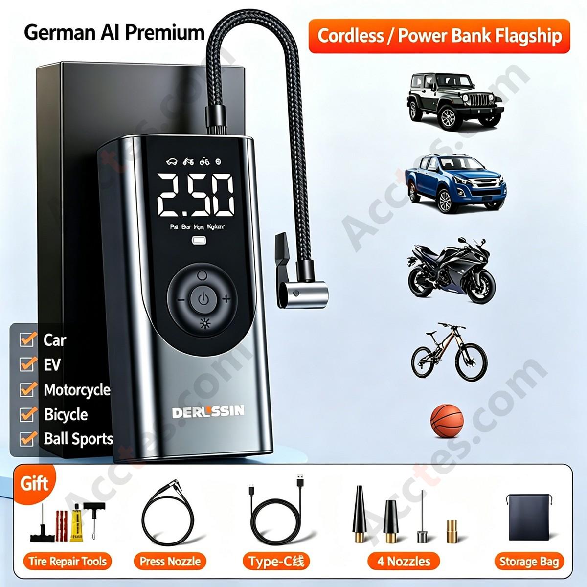 Portable Car Air Pump Wireless Power Bank Tire Inflator with Tire Repair Kit