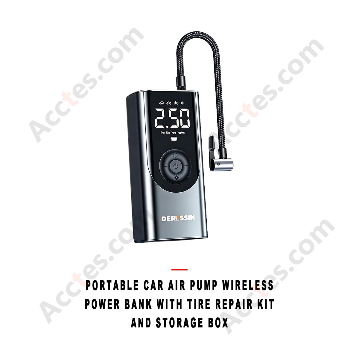 Portable Car Air Pump Wireless Power Bank Tire Inflator with Tire Repair Kit and Storage Box
