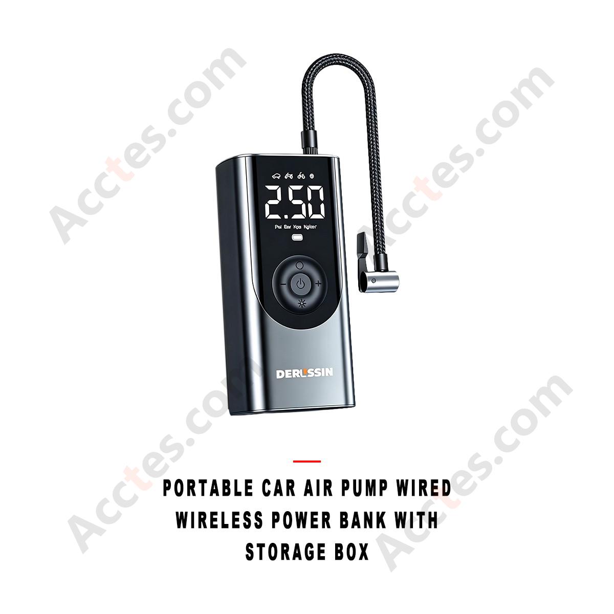 Portable Car Air Pump Wired Wireless Power Bank Tire Inflator with Storage Box
