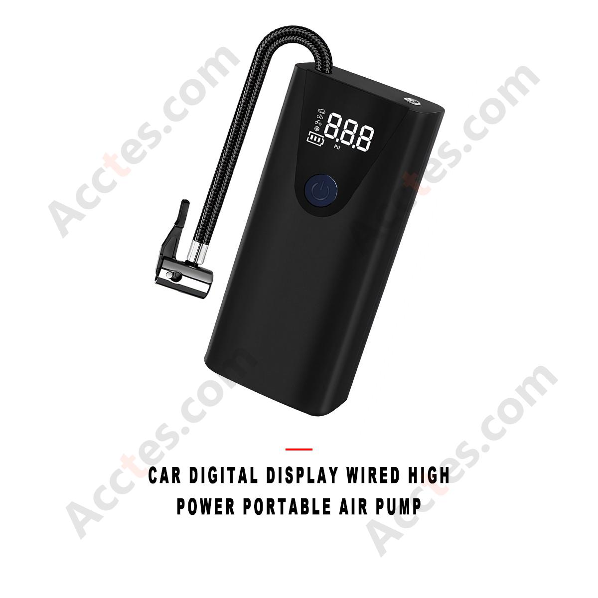 Car Tire Inflator Digital Display Wired High Power Portable Air Pump Black