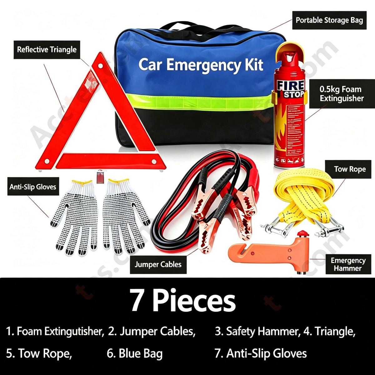 Car Emergency Kit 7 Pieces Roadside Rescue Tool Set
