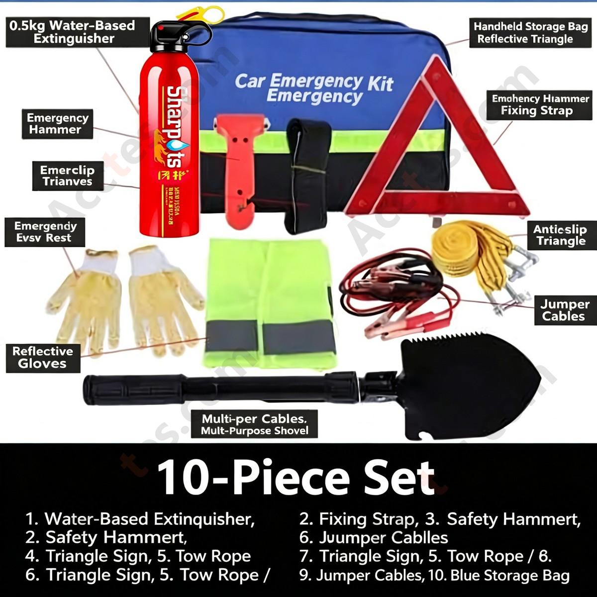 Car Emergency Kit 10 Pieces Roadside Rescue Tool Set
