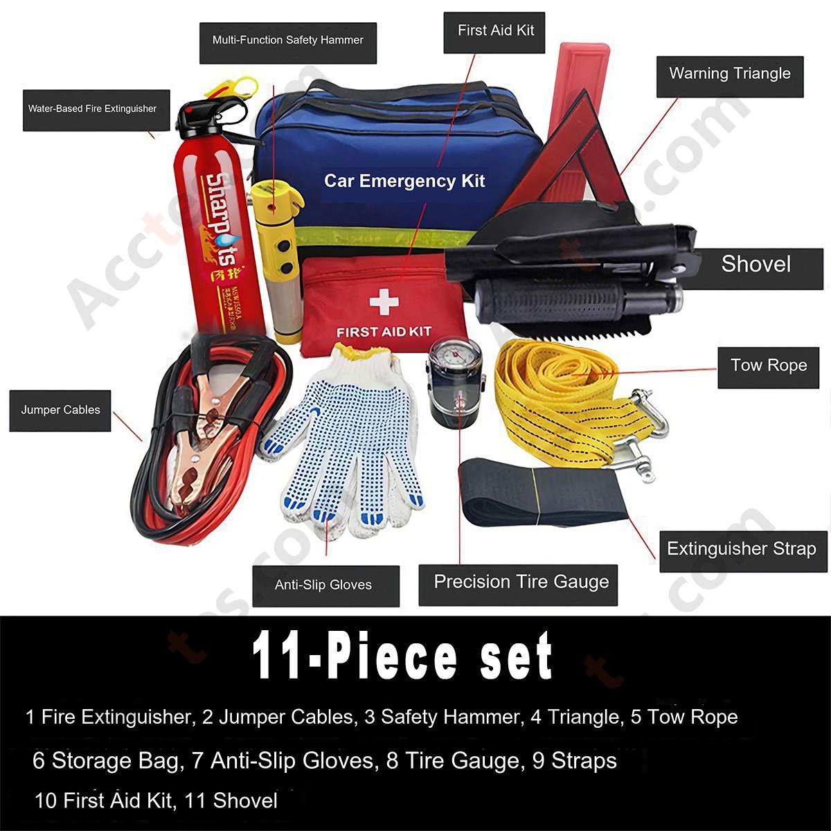 Car Emergency Kit 11 Pieces Roadside Rescue Tool Set