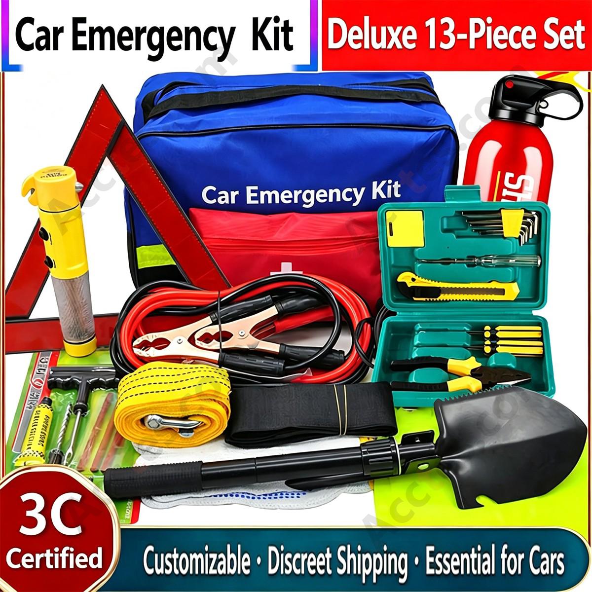 Car Emergency Kit Deluxe 13 Pieces Roadside Rescue Tool Set