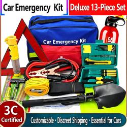 Car Emergency Kit Deluxe 13 Pieces Roadside Rescue Tool Set