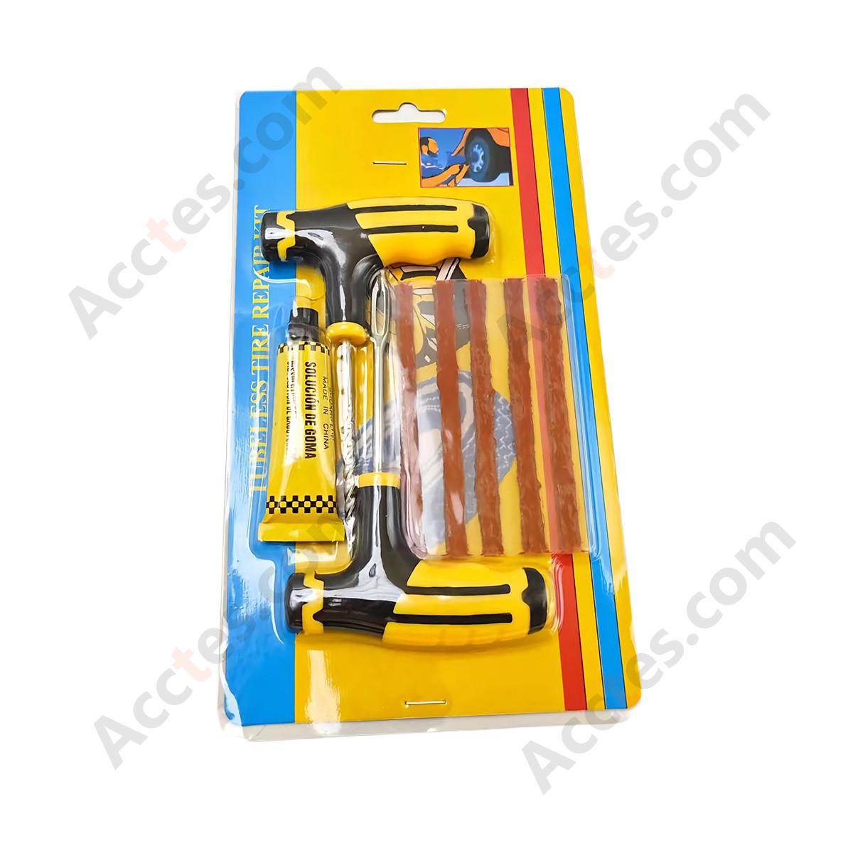 Car Tire Puncture Repair Kit 8 Pieces Yellow Black with Glue Card Pack