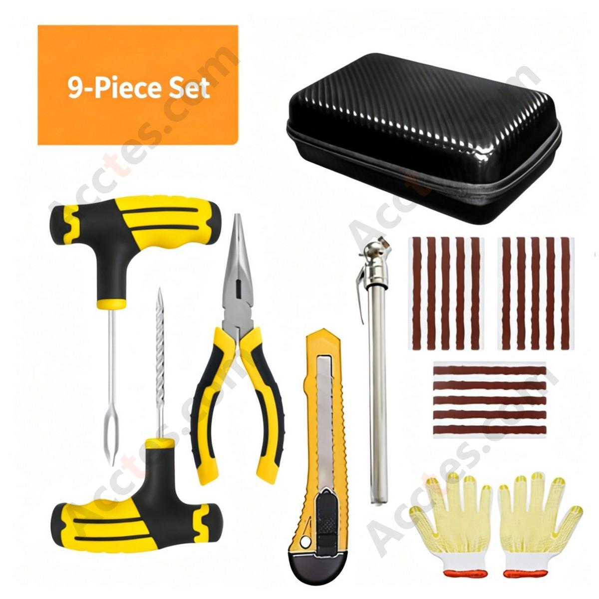 Car Tire Puncture Repair Kit 9 Pieces for Sedan