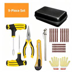 Car Tire Puncture Repair Kit 9 Pieces for Sedan